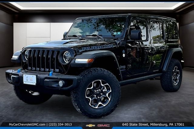 2023 Jeep Wrangler 4xe Rubicon 4x4 in Black — front three-quarter view