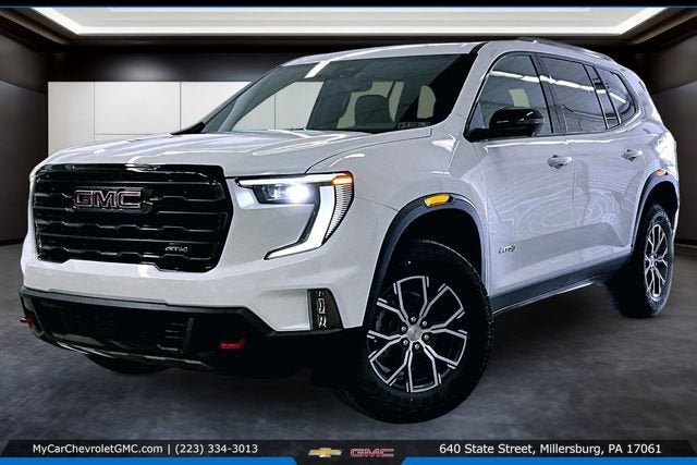 2026 GMC Acadia AT4 in Summit White — front three-quarter view