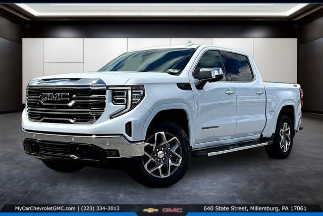2026 GMC Sierra 1500 SLT in Glacier White Tricoat — front three-quarter view